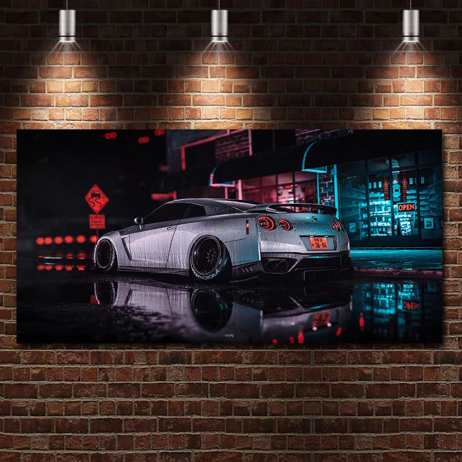 Miniatura: Quadro Decorativo GTR R34 em Tela para Sala, Quarto e Garagem