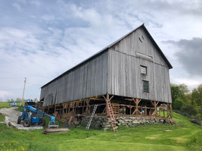 First phase of restoration- take off all the lower siding to be able to install cribbing towers for the steel I-beams.