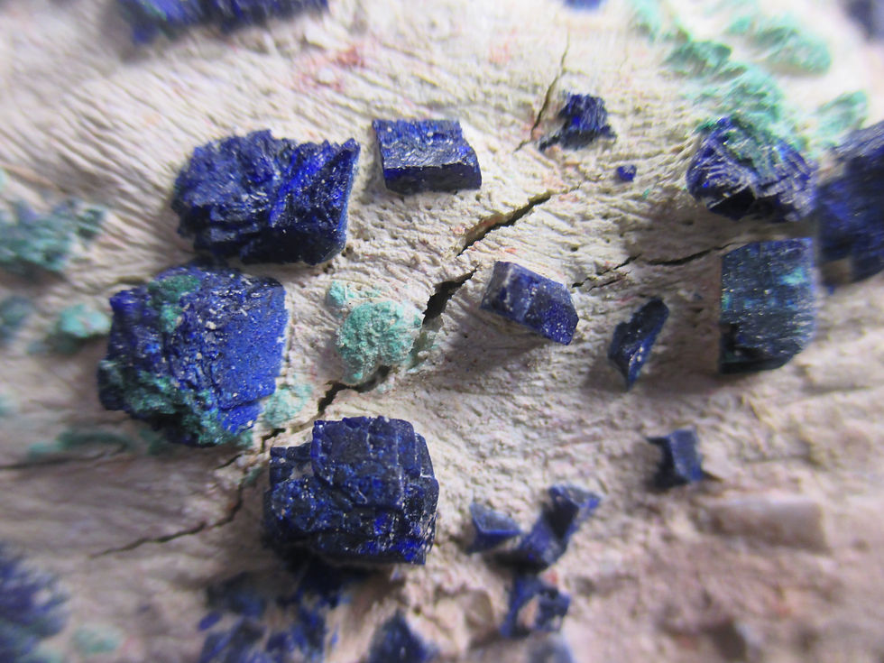 Miniature : Azurites et Malachites sur matrice, Sidi Boubker, Maroc