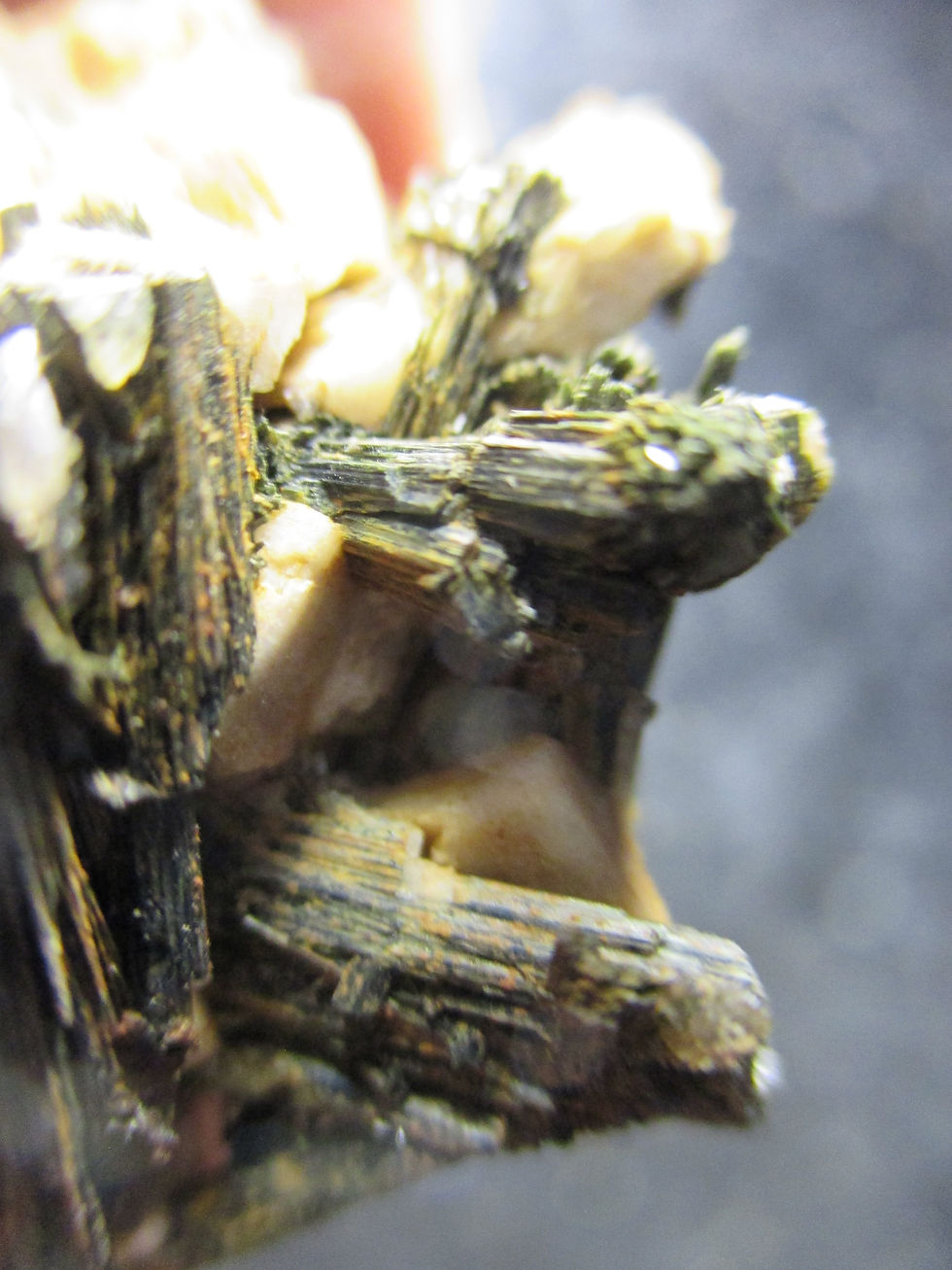 Miniature : Actinolite sur Orthose, Imilchil, Maroc