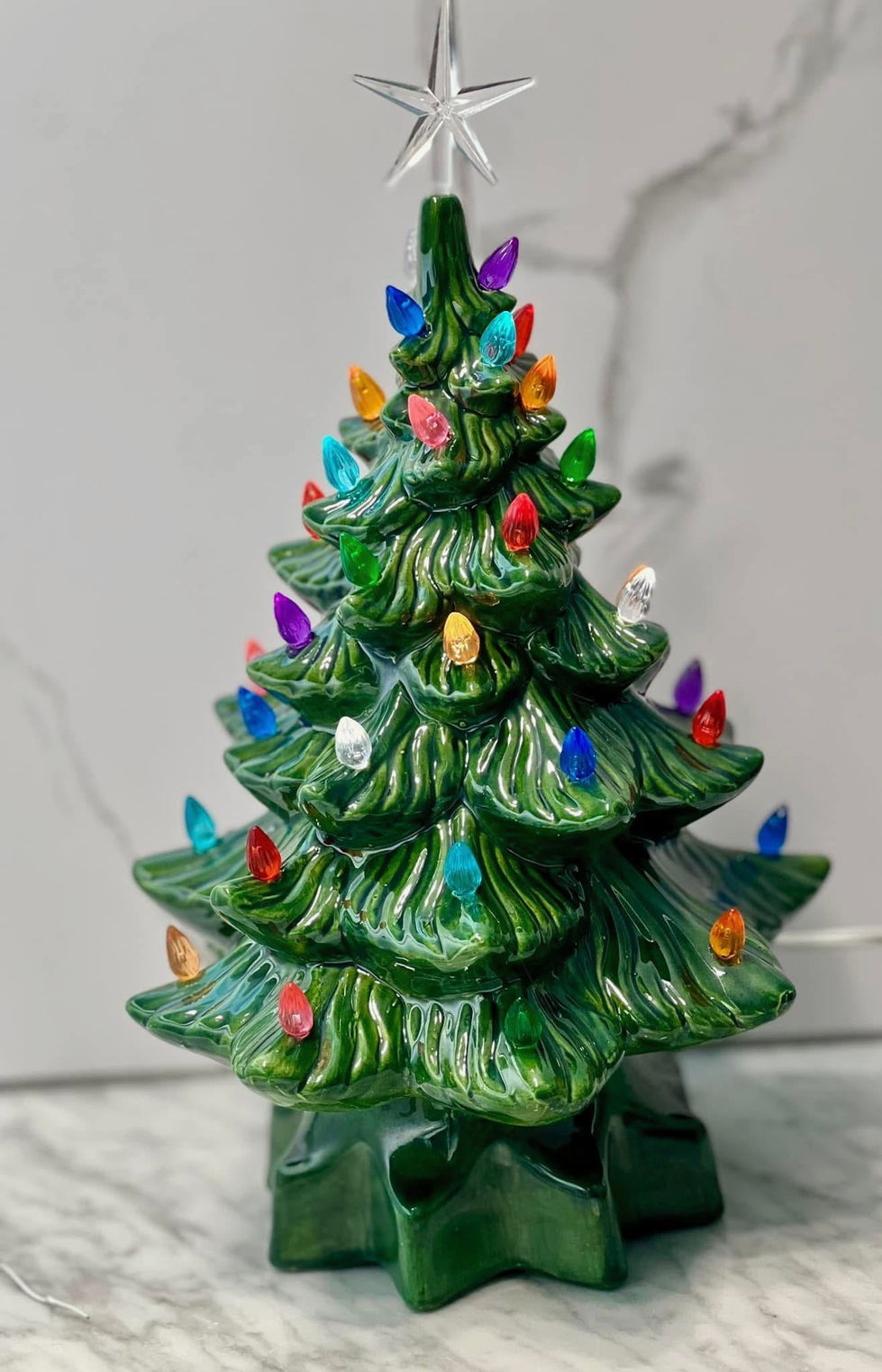 Bottle Green with Multicolor Twist Lights and Clear Star