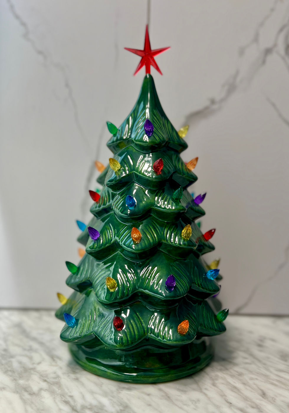 Holiday Green with Multicolor Twist Lights and Red Star