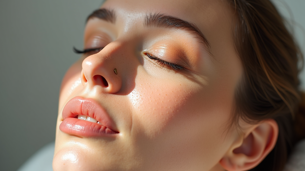 Close-up view of a glowing skin after microneedling and chemical peel treatments