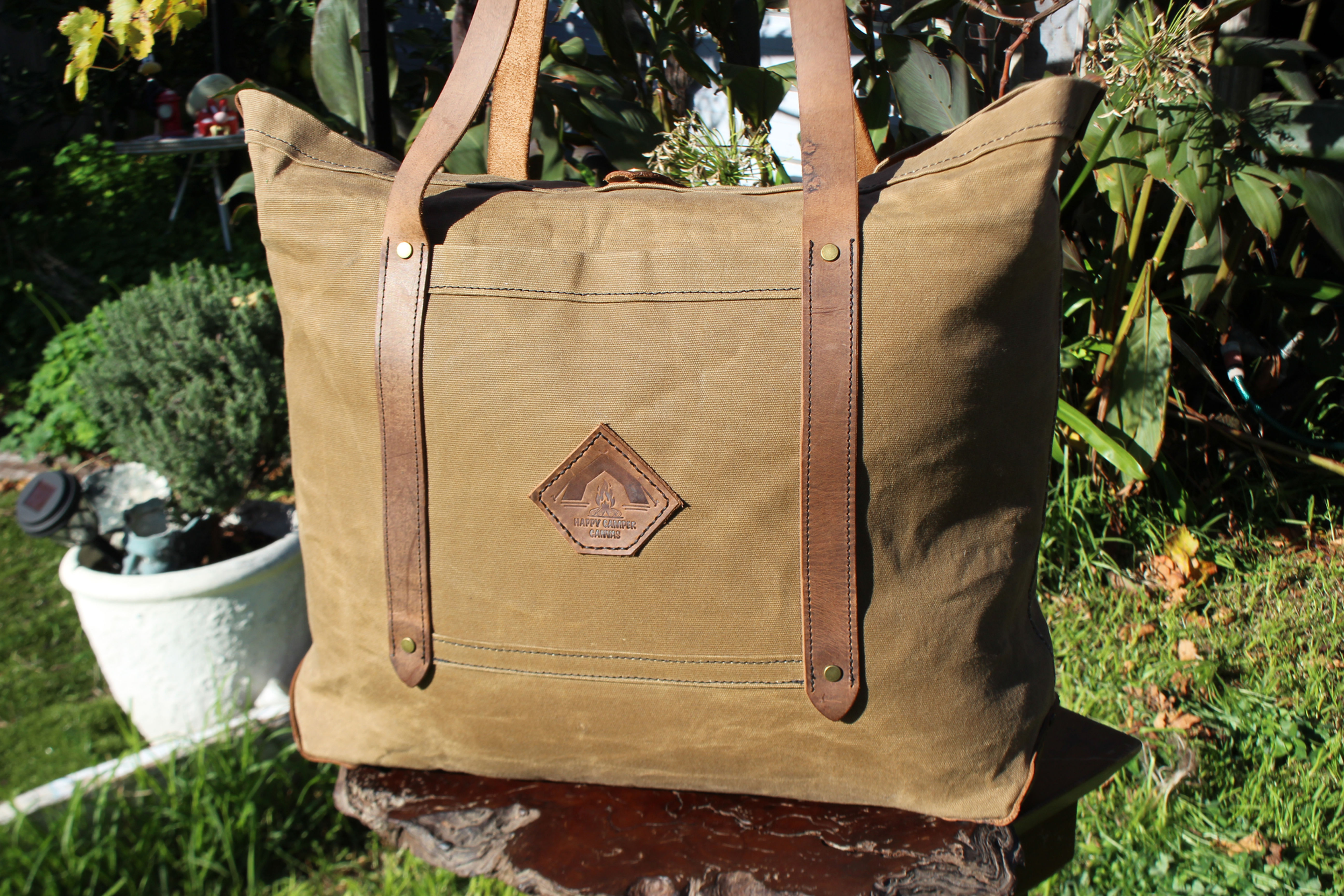 Camel 12oz waxed cotton canvas  Market Shopper