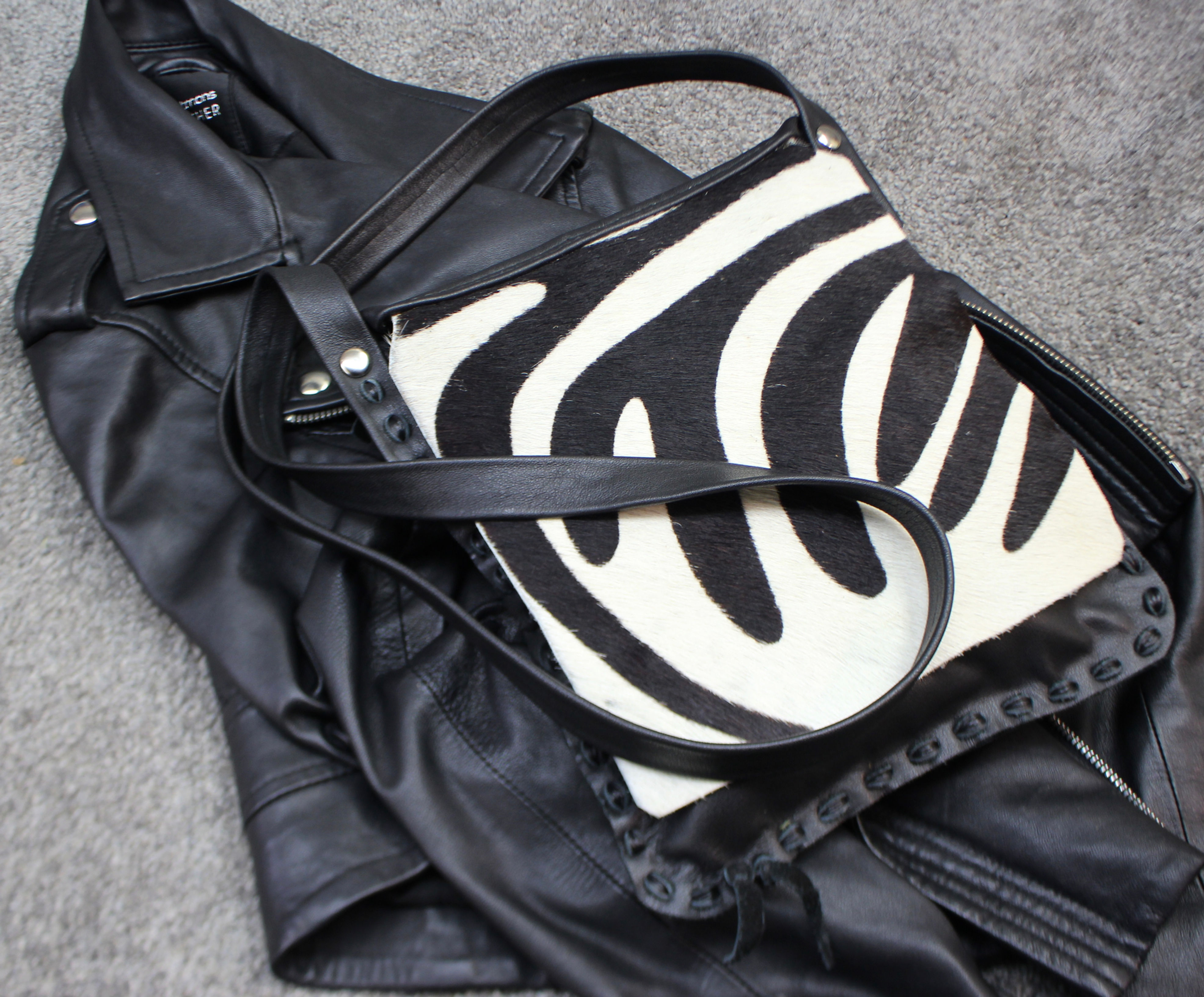 Black and white stripped fur bag