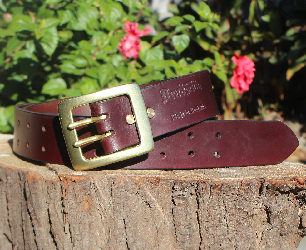 Thumbnail: 40mm Italian leather belt  2 prong brass buckle
