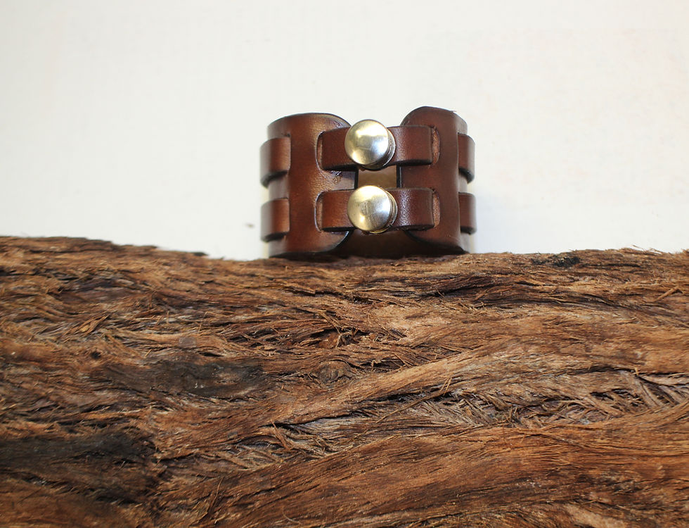 Thumbnail: Brown - Black - Saddle tan  leather cuff mens/womens bracelet
