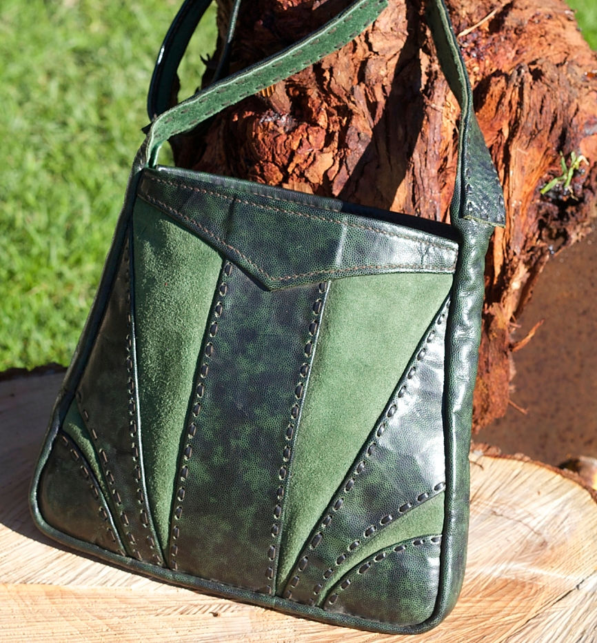 Retro green leather and suede bag