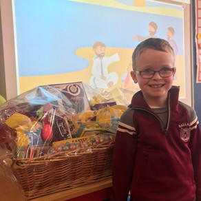 Easter Hamper Winner- a very happy boy.