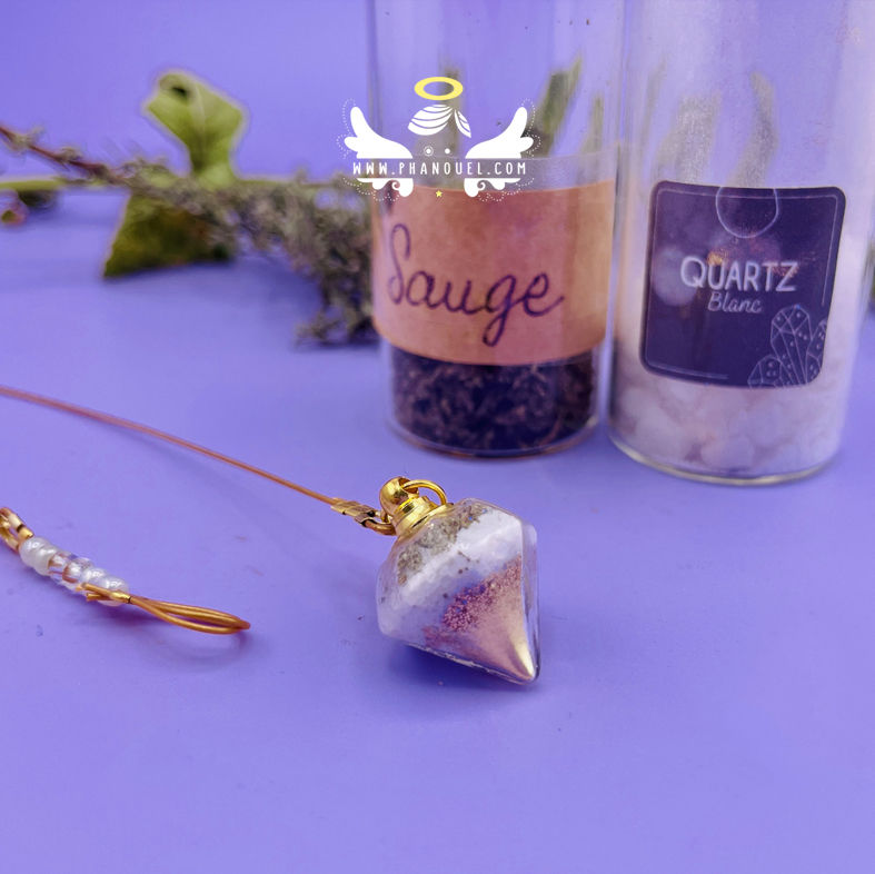 Pendule divinatoire botanique Quartz neige