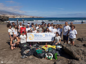Varios grupos "Raíces & Brotes" se unen para limpiar la playa de El Porís, en Tenerife