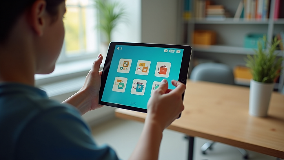 Close-up view of a tablet displaying an interactive educational app