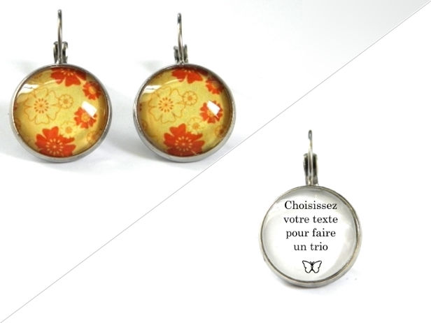 Miniature : Boucles d'oreilles illustrations jaunes et fleurs orange
