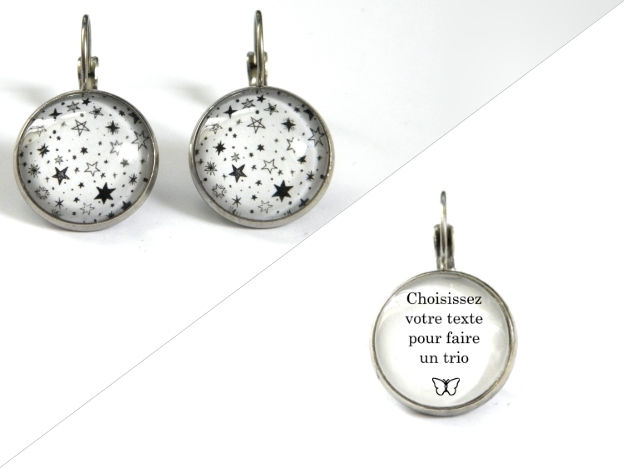 Miniature : Boucles d'oreilles illustrations étoiles noires fonds blancs