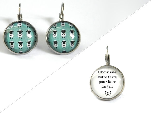Miniature : Boucles d'oreilles illustrations moutons, fonds turquoise