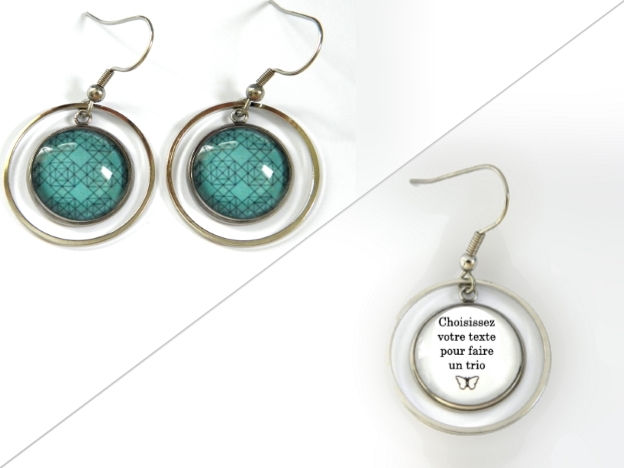 Miniature : Boucles d'oreilles illustrations turquoise carrés