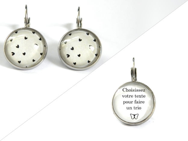 Miniature : Boucles d'oreilles illustrations cœurs noirs fonds blanc cassé