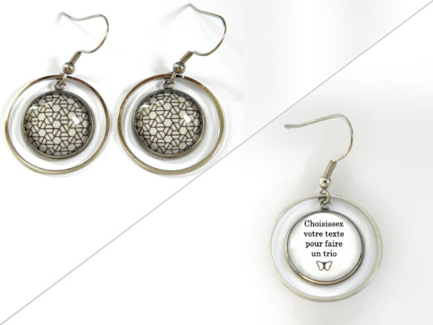 Miniature : Boucles d'oreilles illustrations motifs géométriques noir fond blanc cassé