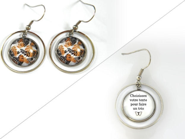 Miniature : Boucles d'oreilles illustrations feuilles de monstera noires et ocre fond blanc