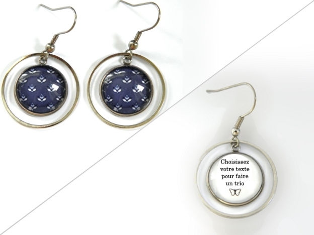 Miniature : Boucles d'oreilles illustrations bleu foncé fleurs lotus