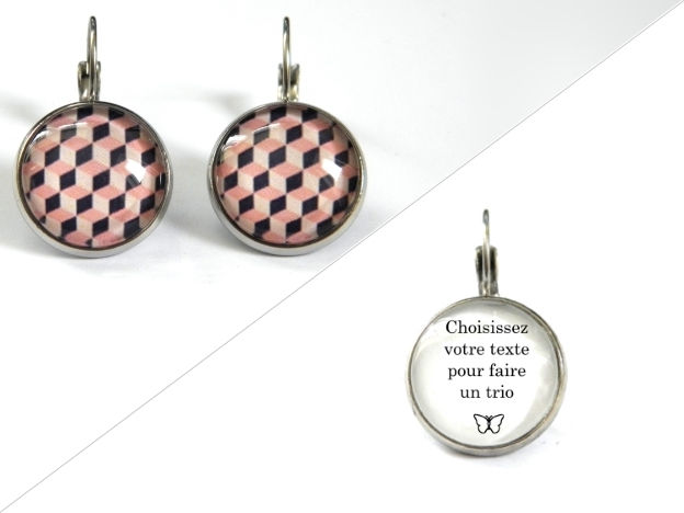 Miniature : Boucles d'oreilles illustrations cubes roses