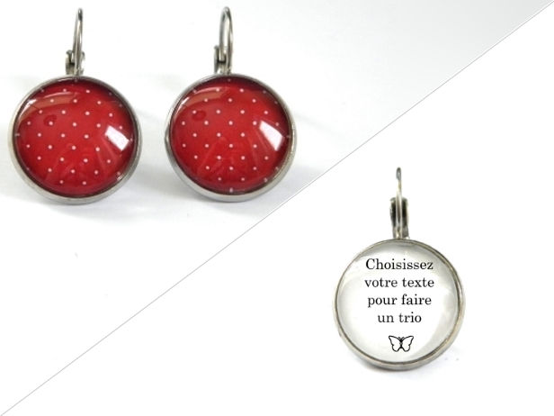 Miniature : Boucles d'oreilles illustrations rouges petits pois blancs