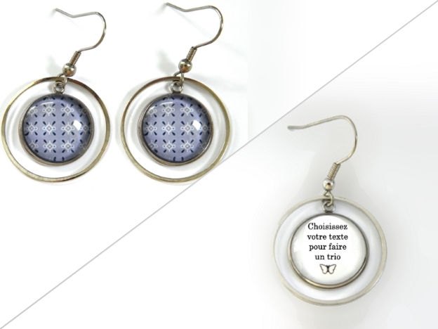 Miniature : Boucles d'oreilles illustrations bleu clair motifs noirs et blancs