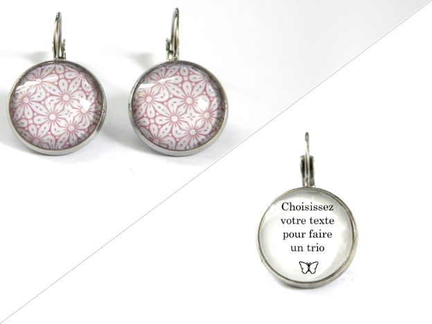 Miniature : Boucles d'oreilles illustrations rose claire fleurs symétriques