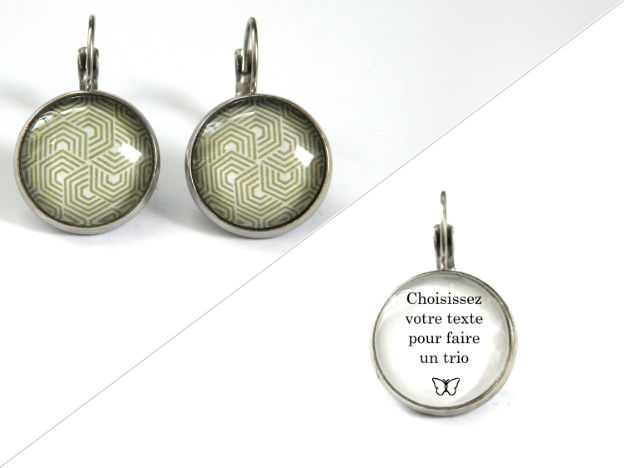 Miniature : Boucles d'oreilles illustrations motifs géométriques kaki, fond blanc