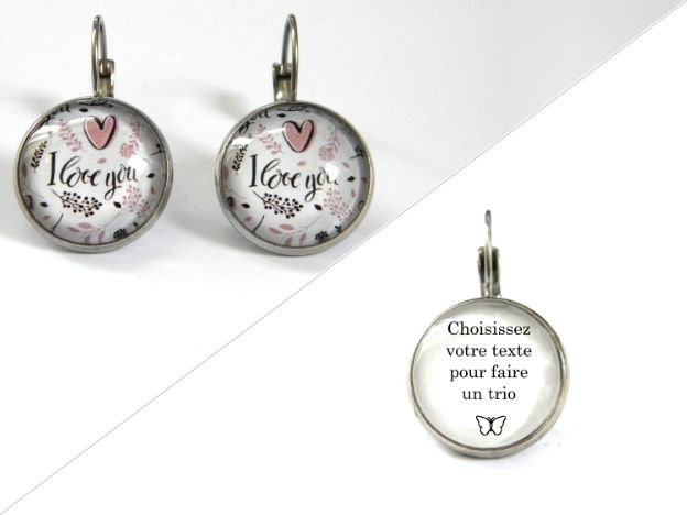 Miniature : Boucles d'oreilles illustrations "I love you" rose clair