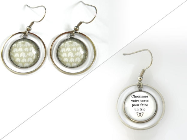Miniature : Boucles d'oreilles illustrations éléphants, fonds gris