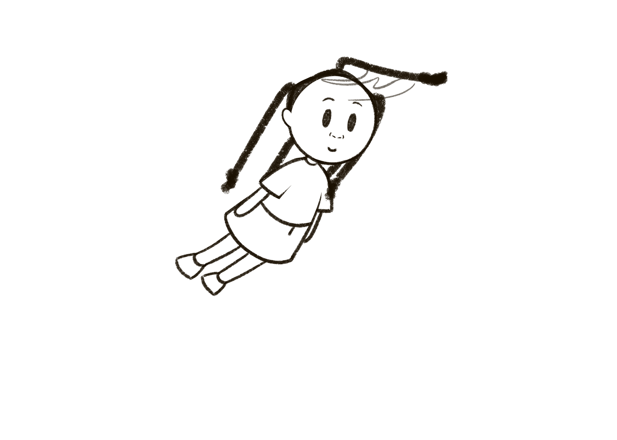 Girl with a braid flying like a helicopter.