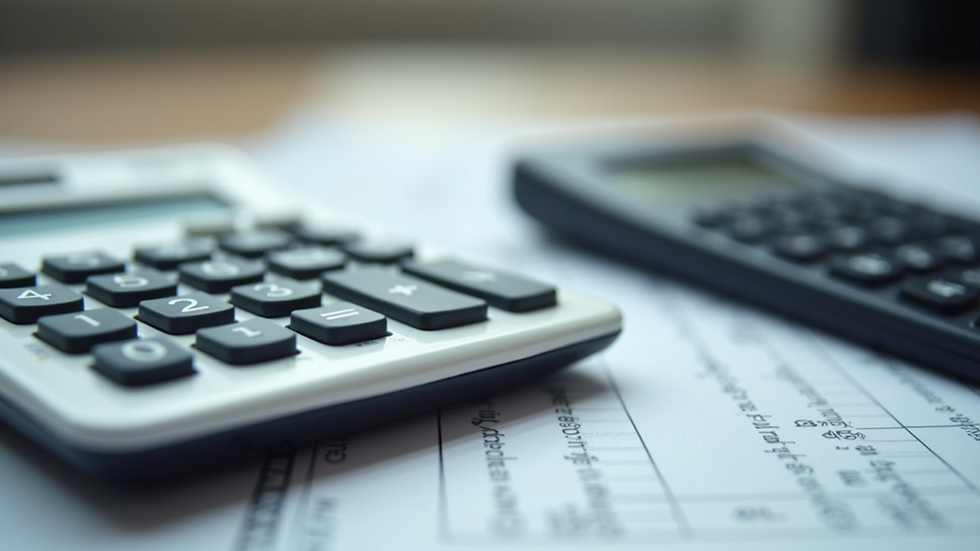 Close-up view of a calculator and financial documents