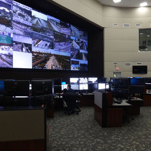 Video wall was recessed to provide space for additional workstations underneath wall.