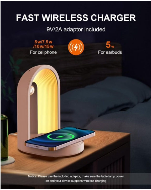 Thumbnail: 3 in 1 Charger Station with Wireless Phone Charger, LED Night Light, Bluetooth