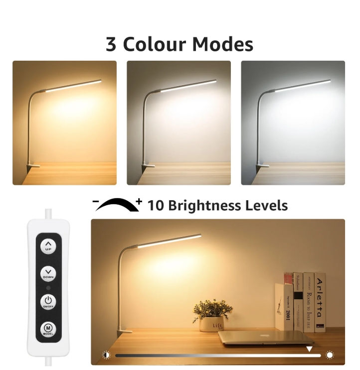 Thumbnail: LED Clip-on Desk Lamp Dimmable USB Reading Light with Clamp 3
