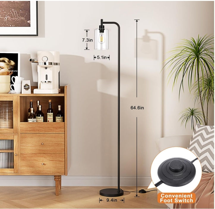 Thumbnail: Floor Lamp with Glass Shade - Black