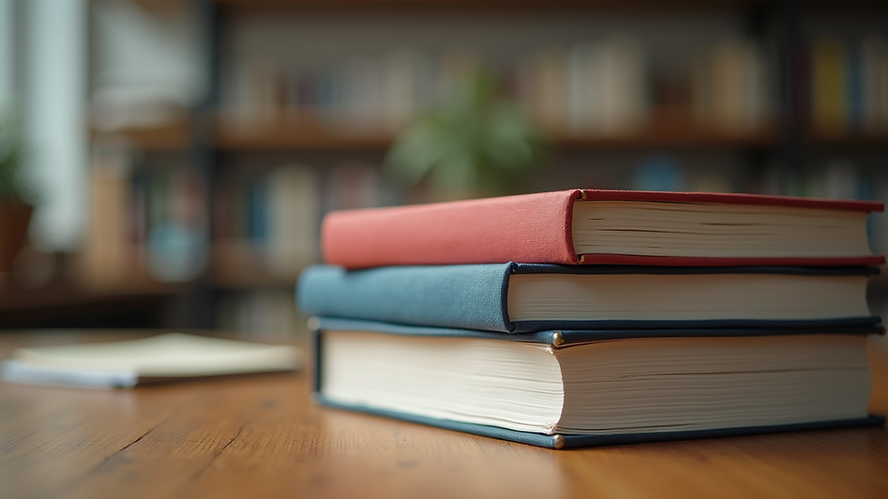 Close-up view of a stack of academic journals on a wooden table