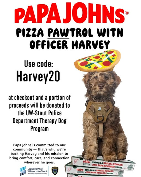 Save Money and Support Officer Harvey at Papa Johns