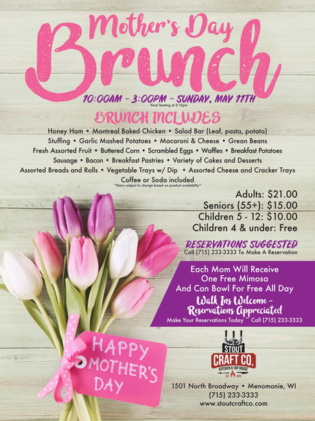 Mother's Day Brunch at Stout Craft Co. - May 11th