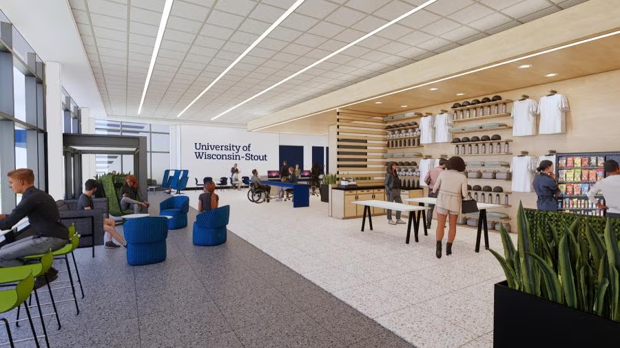 This design rendering shows the interior of the addition to UW-Stout's Sports & Fitness Center.