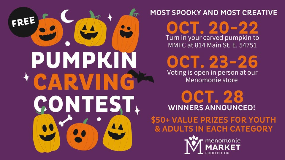 Pumpkin Carving Contest through October at Menomonie Market Food Co-op