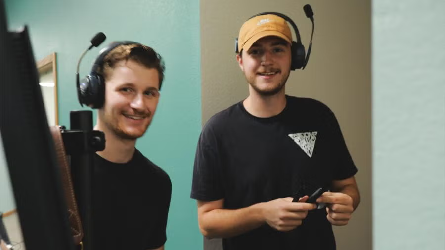 Parker Cmeyla (right) on the set of 'Winter Hymns.' / Parker Cmeyla