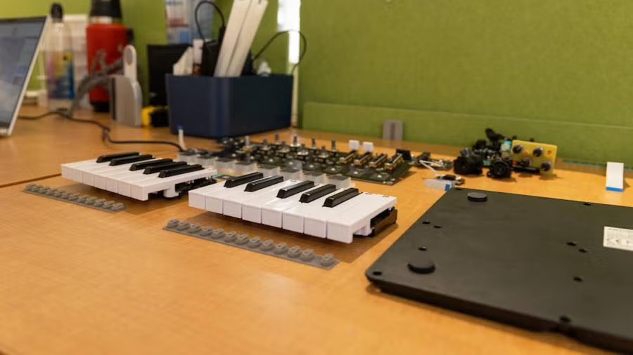 3D-printed components of a music creating machine.