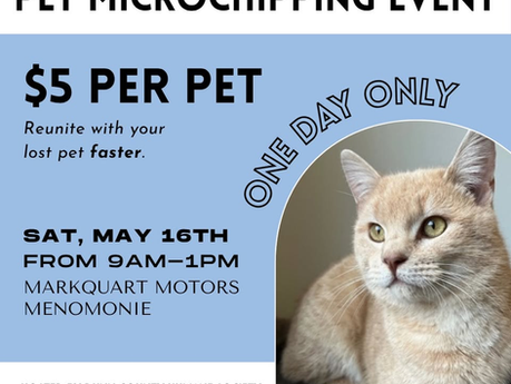 Pet Microchipping Event at Markquart Motors Menomonie - May 16th