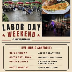 Live Music Labor Day Weekend at Jakes - September 4th through the 7th
