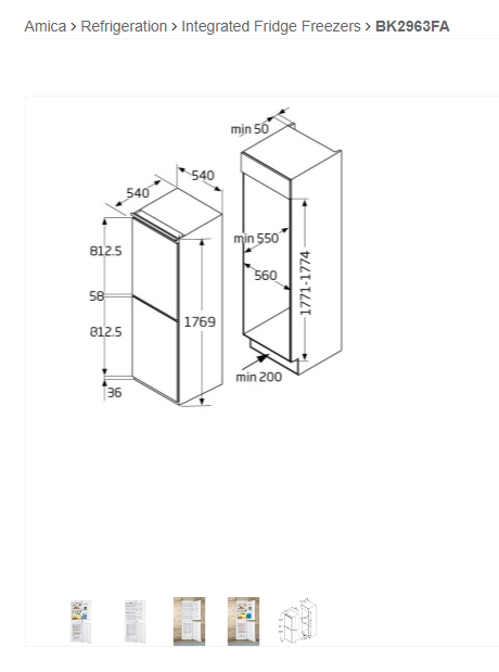 Thumbnail: Amica BK2963FA/2 integrated 50/50 Frost Free Fridge Freezer