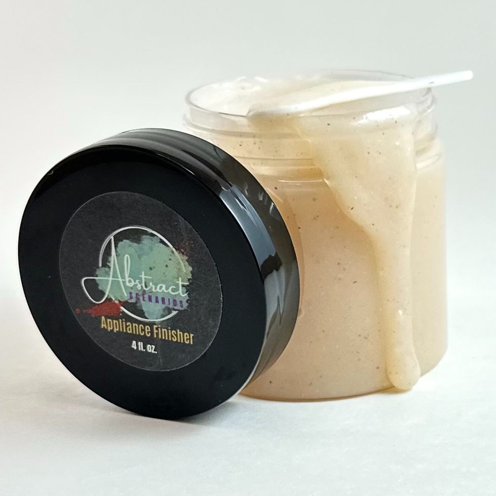 Appliance finisher in open container with light-colored gel creating a glossy, wet-look effect as it drips down the side