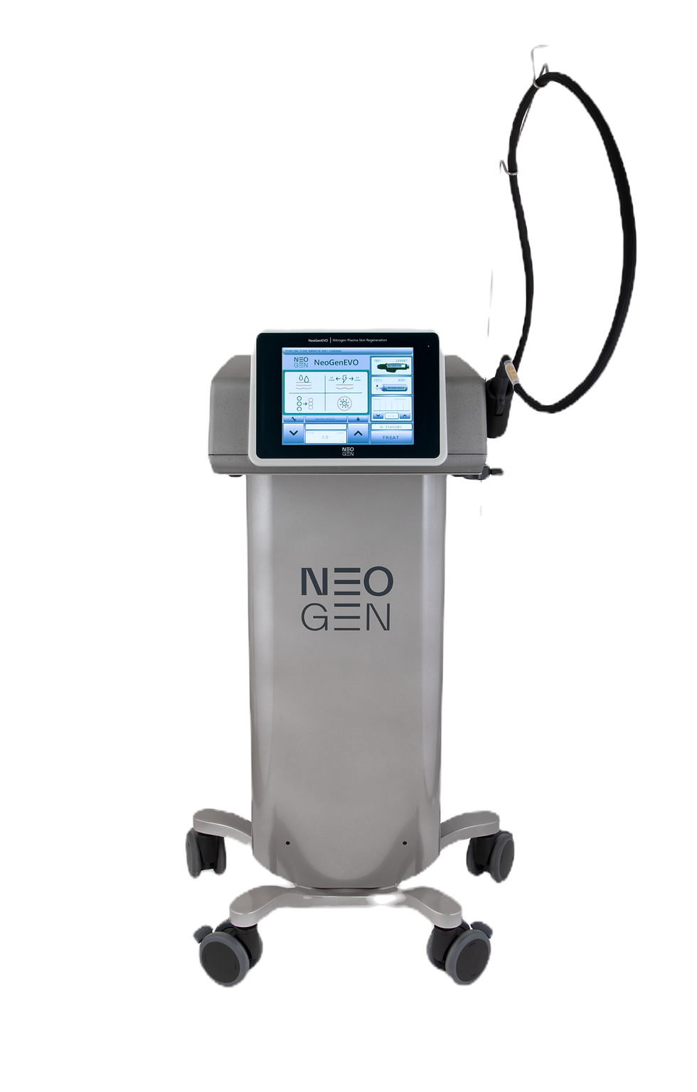 Close-up view of plasma device emitting energy on skin surface