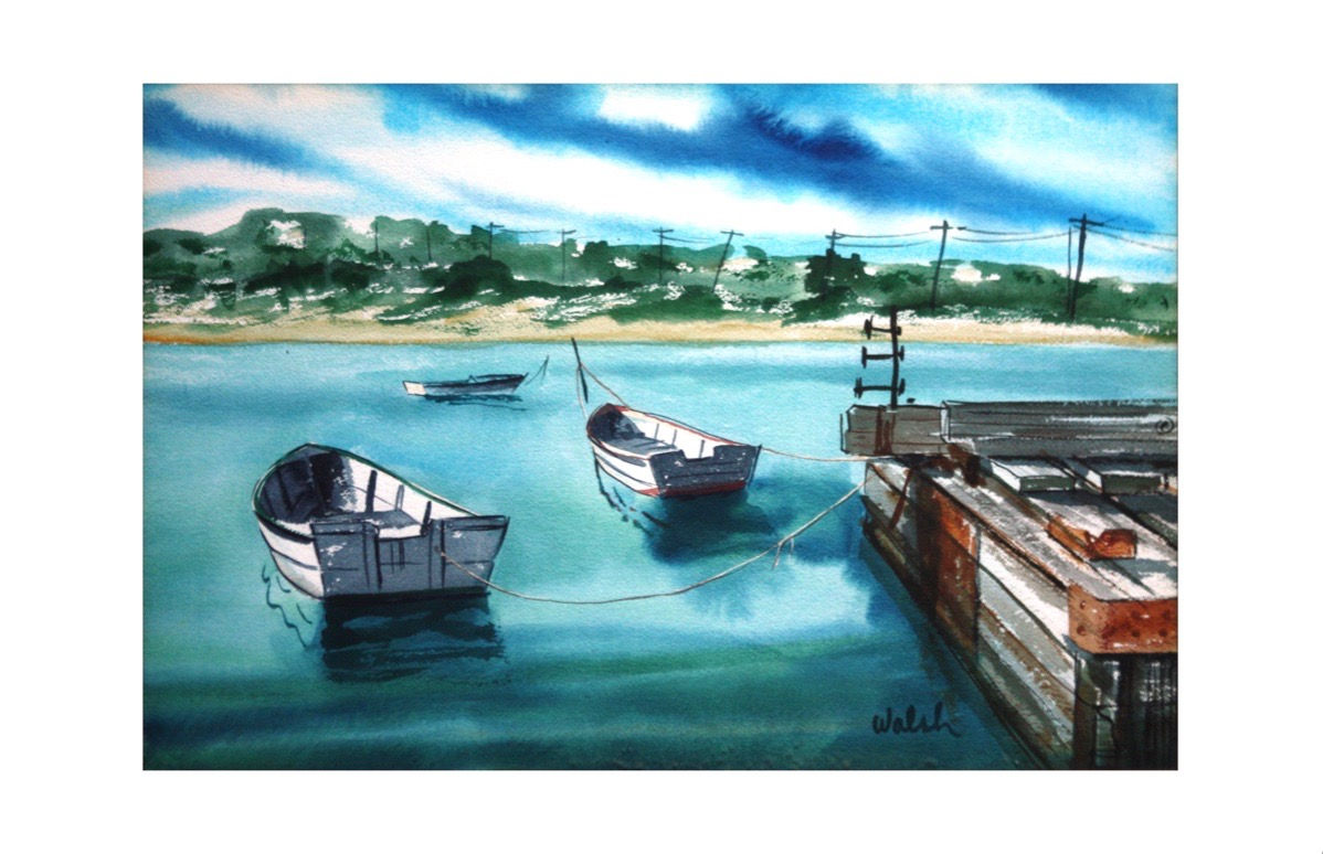 Rowboats In Lake Montauk, 26 by 18.5 inches